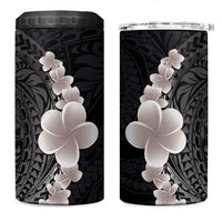 Hawaiian Tropical Plumeria Art Polynesian Tattoo 4 in 1 Can Cooler Tumbler Grayscale Color LT03 One Size: 16 oz Black - Polynesian Pride