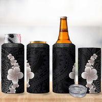 Hawaiian Tropical Plumeria Art Polynesian Tattoo 4 in 1 Can Cooler Tumbler Grayscale Color LT03 - Polynesian Pride