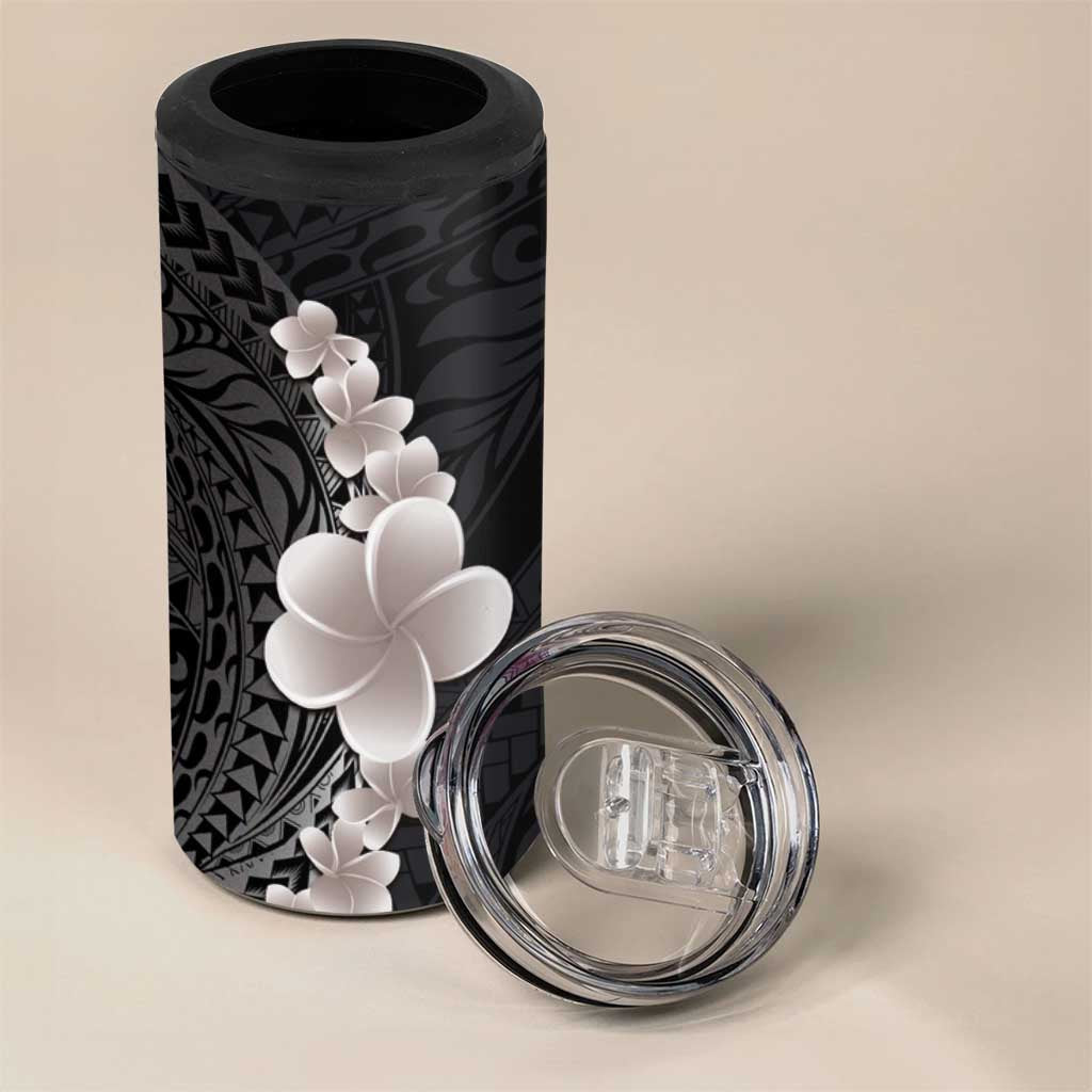 Hawaiian Tropical Plumeria Art Polynesian Tattoo 4 in 1 Can Cooler Tumbler Grayscale Color LT03 - Polynesian Pride