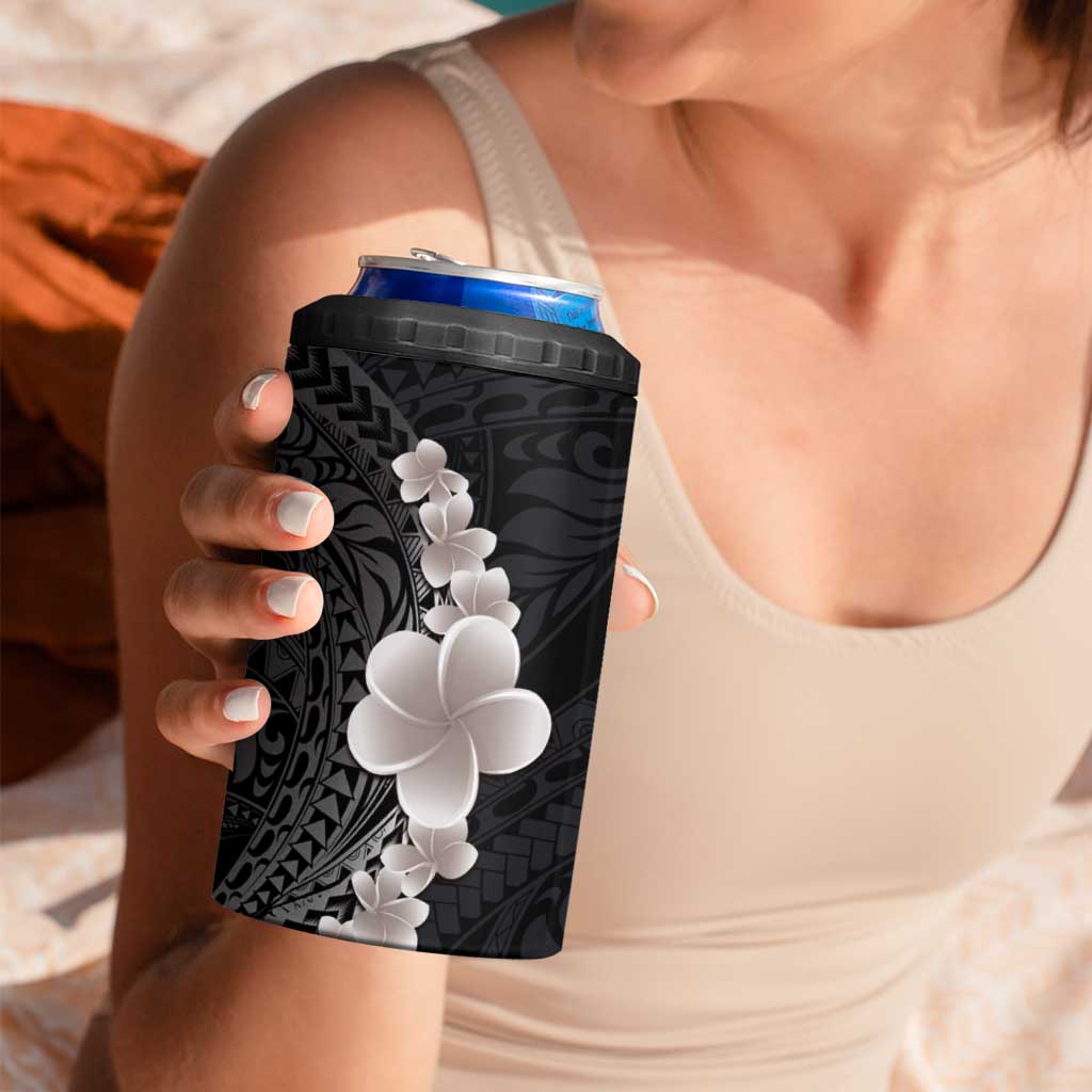 Hawaiian Tropical Plumeria Art Polynesian Tattoo 4 in 1 Can Cooler Tumbler Grayscale Color LT03 - Polynesian Pride