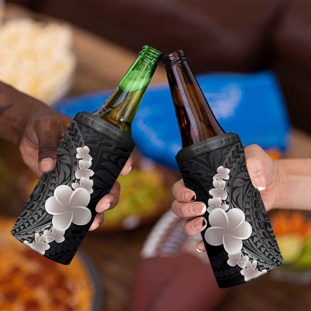 Hawaiian Tropical Plumeria Art Polynesian Tattoo 4 in 1 Can Cooler Tumbler Grayscale Color LT03 - Polynesian Pride