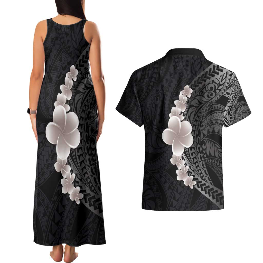 Hawaiian Tropical Plumeria Art Polynesian Tattoo Couples Matching Tank Maxi Dress and Hawaiian Shirt Grayscale Color LT03 - Polynesian Pride