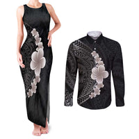 Hawaiian Tropical Plumeria Art Polynesian Tattoo Couples Matching Tank Maxi Dress and Long Sleeve Button Shirt Grayscale Color LT03 Black - Polynesian Pride
