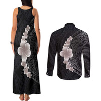 Hawaiian Tropical Plumeria Art Polynesian Tattoo Couples Matching Tank Maxi Dress and Long Sleeve Button Shirt Grayscale Color LT03 - Polynesian Pride