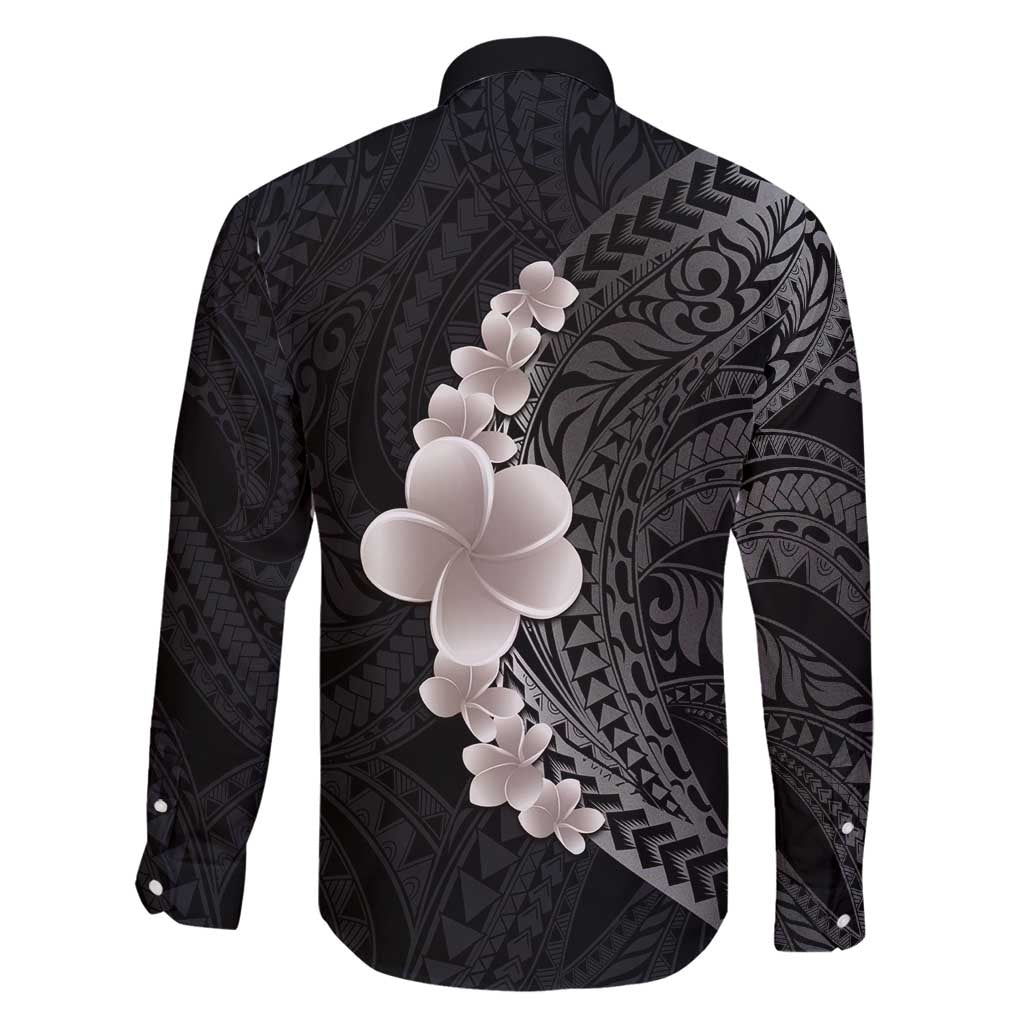Hawaiian Tropical Plumeria Art Polynesian Tattoo Family Matching Long Sleeve Bodycon Dress and Hawaiian Shirt Grayscale Color LT03 - Polynesian Pride