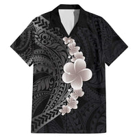 Hawaiian Tropical Plumeria Art Polynesian Tattoo Family Matching Mermaid Dress and Hawaiian Shirt Grayscale Color LT03 Dad's Shirt - Short Sleeve Black - Polynesian Pride
