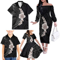 Hawaiian Tropical Plumeria Art Polynesian Tattoo Family Matching Off The Shoulder Long Sleeve Dress and Hawaiian Shirt Grayscale Color LT03 - Polynesian Pride