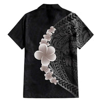 Hawaiian Tropical Plumeria Art Polynesian Tattoo Family Matching Off Shoulder Maxi Dress and Hawaiian Shirt Grayscale Color LT03 - Polynesian Pride