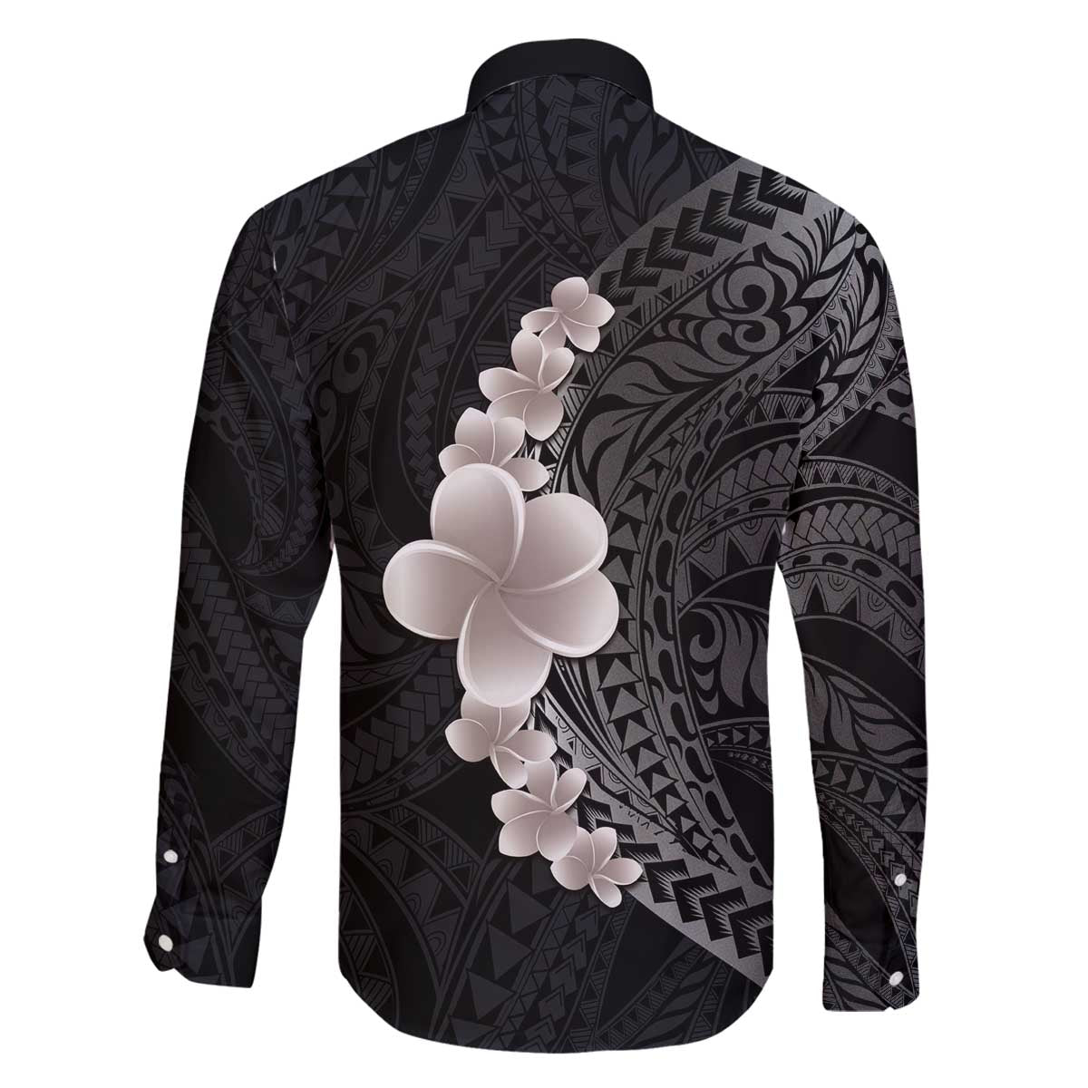 Hawaiian Tropical Plumeria Art Polynesian Tattoo Family Matching Off Shoulder Short Dress and Hawaiian Shirt Grayscale Color LT03 - Polynesian Pride