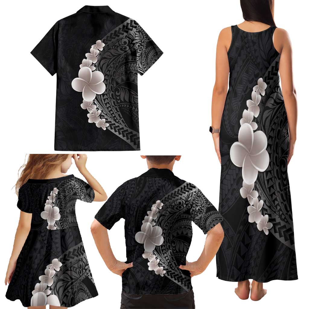 Hawaiian Tropical Plumeria Art Polynesian Tattoo Family Matching Tank Maxi Dress and Hawaiian Shirt Grayscale Color LT03 - Polynesian Pride