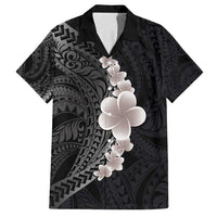 Hawaiian Tropical Plumeria Art Polynesian Tattoo Family Matching Tank Maxi Dress and Hawaiian Shirt Grayscale Color LT03 Dad's Shirt - Short Sleeve Black - Polynesian Pride