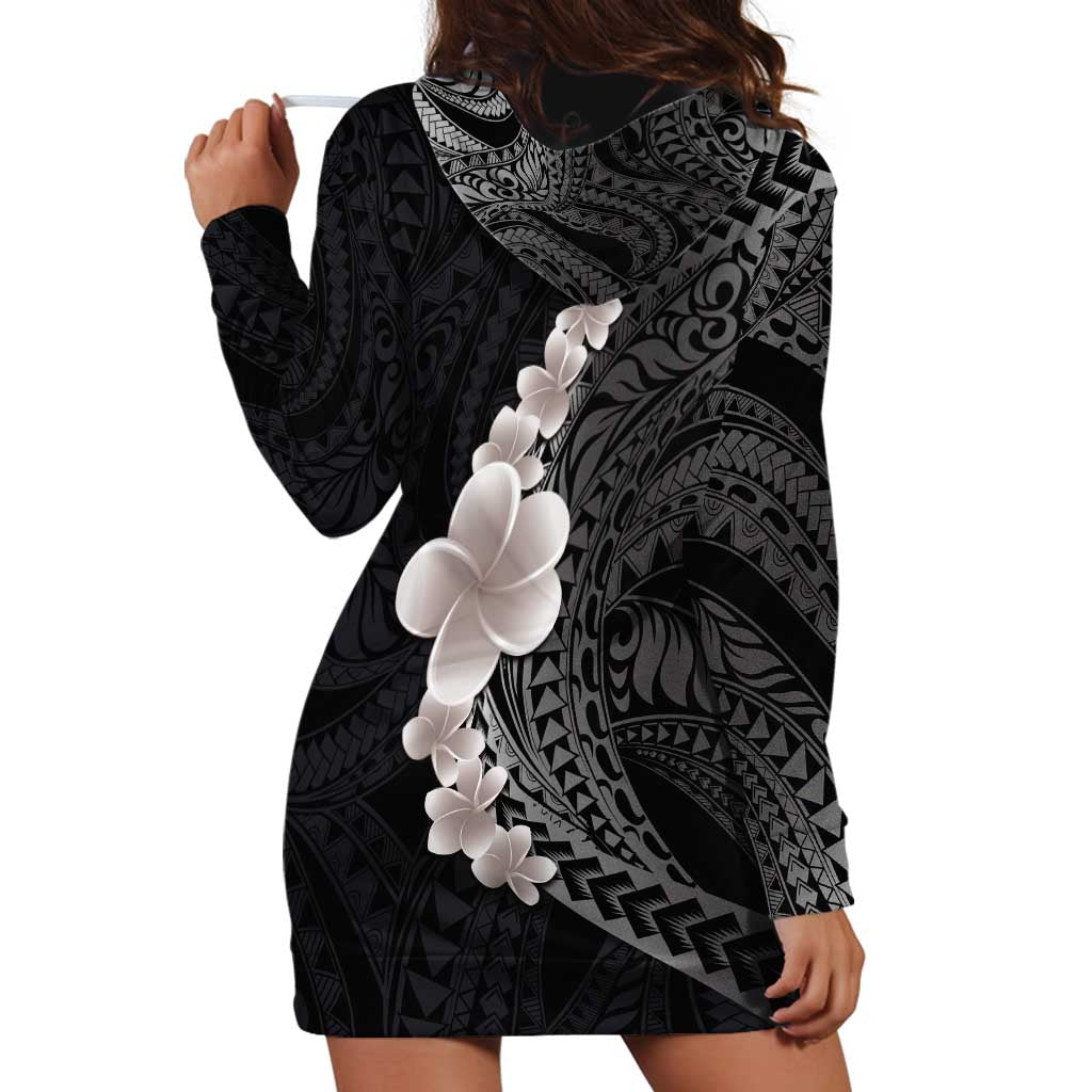 Hawaiian Tropical Plumeria Art Polynesian Tattoo Hoodie Dress Grayscale Color LT03 - Polynesian Pride