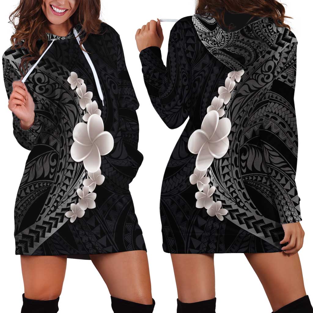 Hawaiian Tropical Plumeria Art Polynesian Tattoo Hoodie Dress Grayscale Color LT03 - Polynesian Pride