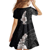 Hawaiian Tropical Plumeria Art Polynesian Tattoo Kid Short Sleeve Dress Grayscale Color LT03 - Polynesian Pride