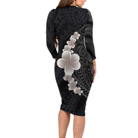 Hawaiian Tropical Plumeria Art Polynesian Tattoo Long Sleeve Bodycon Dress Grayscale Color LT03 - Polynesian Pride