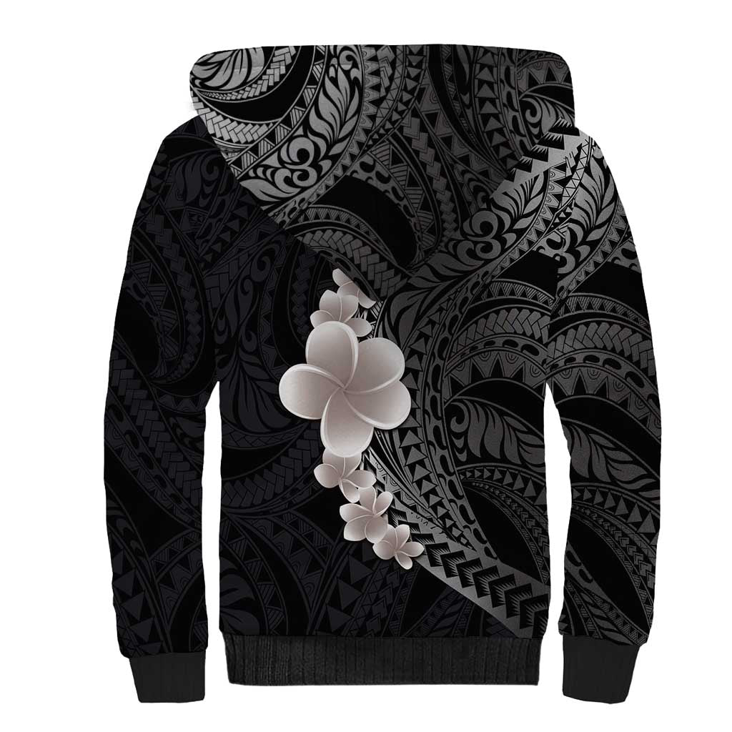 Hawaiian Tropical Plumeria Art Polynesian Tattoo Sherpa Hoodie Grayscale Color LT03 - Polynesian Pride
