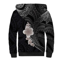 Hawaiian Tropical Plumeria Art Polynesian Tattoo Sherpa Hoodie Grayscale Color LT03 - Polynesian Pride