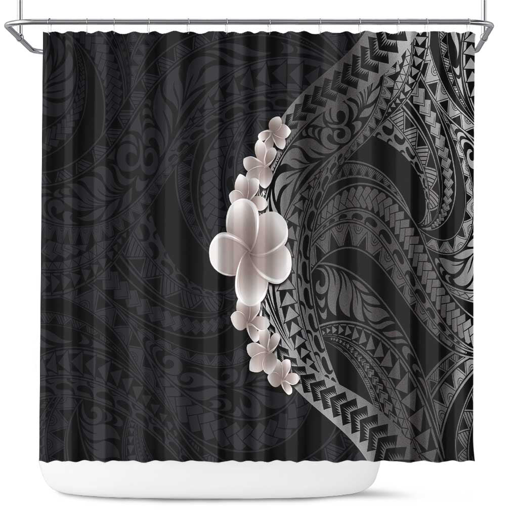 Hawaiian Tropical Plumeria Art Polynesian Tattoo Shower Curtain Grayscale Color LT03 Black - Polynesian Pride