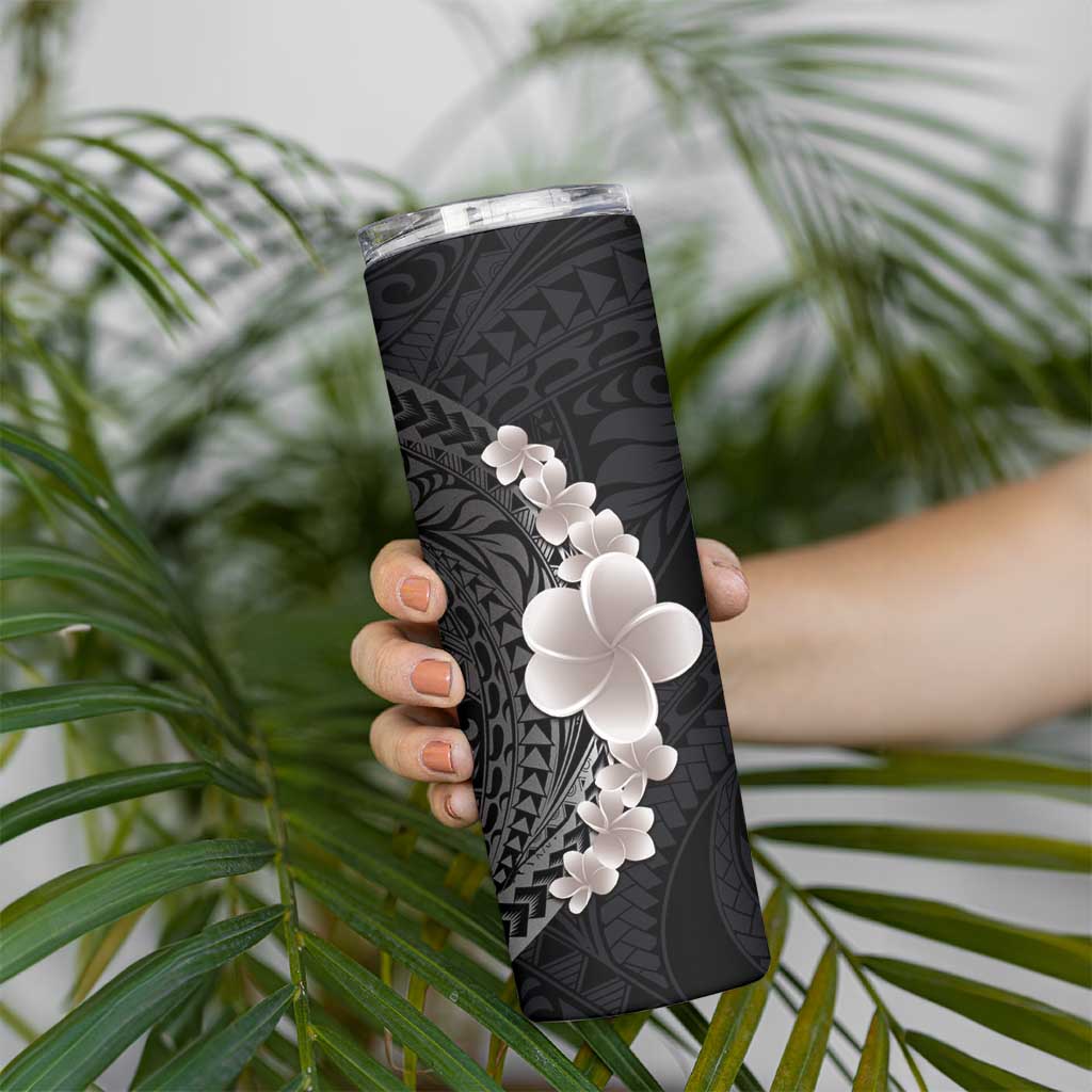 Hawaiian Tropical Plumeria Art Polynesian Tattoo Skinny Tumbler Grayscale Color LT03 - Polynesian Pride