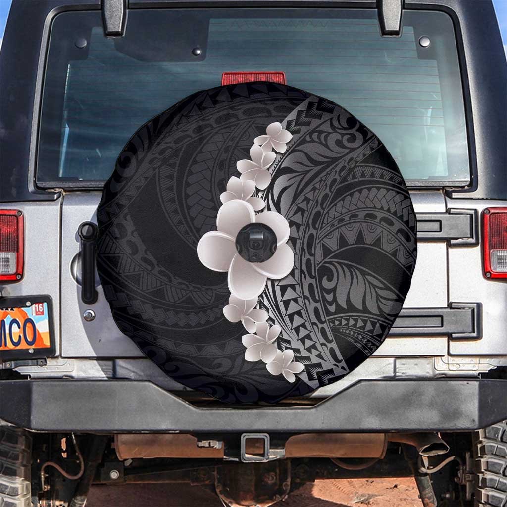 Hawaiian Tropical Plumeria Art Polynesian Tattoo Spare Tire Cover Grayscale Color LT03 Black - Polynesian Pride