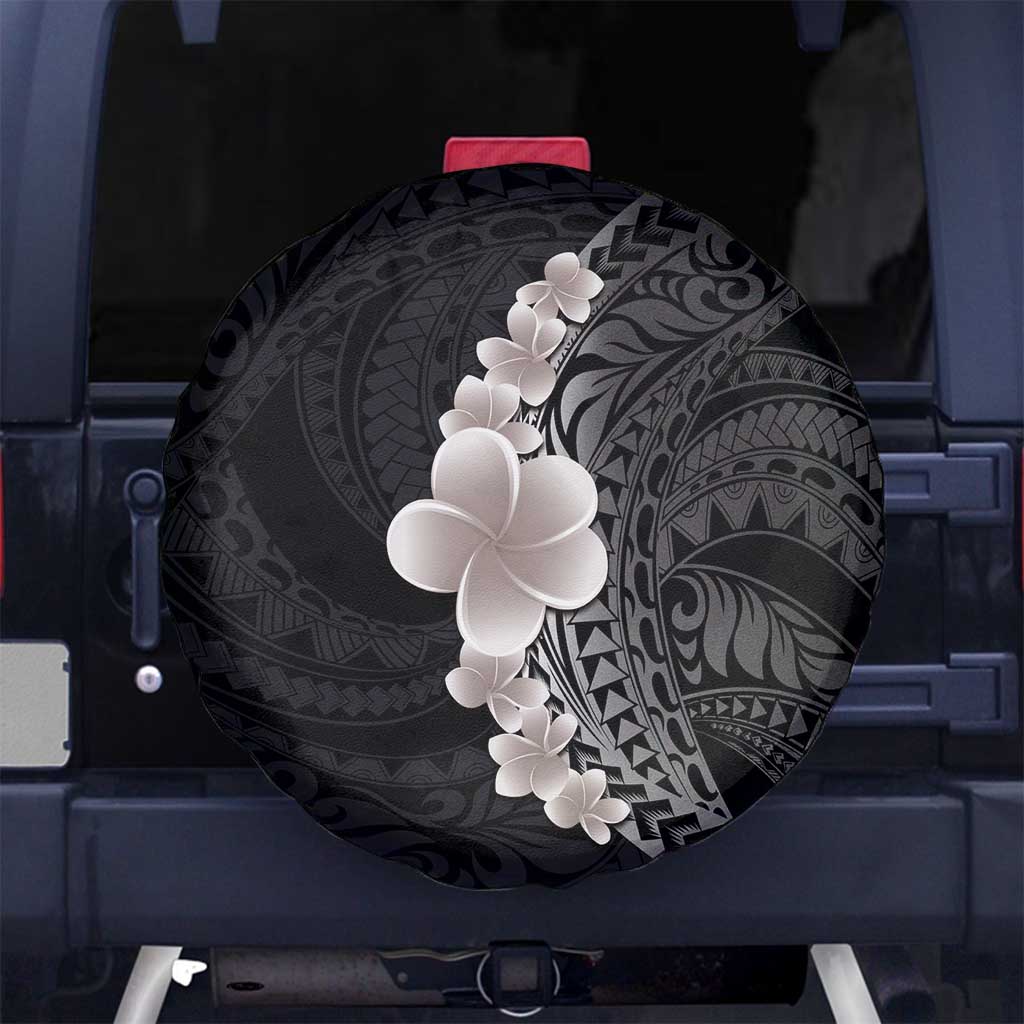 Hawaiian Tropical Plumeria Art Polynesian Tattoo Spare Tire Cover Grayscale Color LT03 - Polynesian Pride