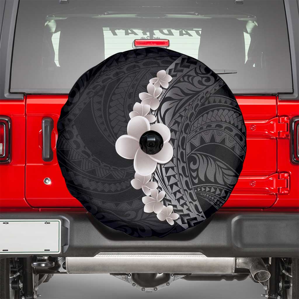Hawaiian Tropical Plumeria Art Polynesian Tattoo Spare Tire Cover Grayscale Color LT03 - Polynesian Pride