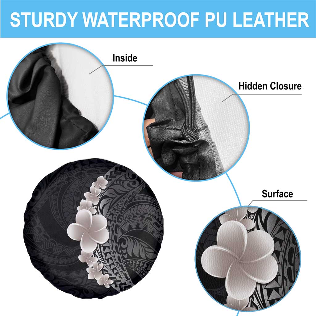 Hawaiian Tropical Plumeria Art Polynesian Tattoo Spare Tire Cover Grayscale Color LT03 - Polynesian Pride
