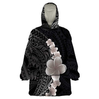 Hawaiian Tropical Plumeria Art Polynesian Tattoo Wearable Blanket Hoodie Grayscale Color LT03 One Size Black - Polynesian Pride