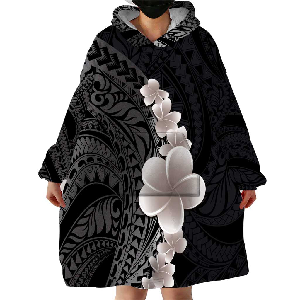 Hawaiian Tropical Plumeria Art Polynesian Tattoo Wearable Blanket Hoodie Grayscale Color LT03 - Polynesian Pride
