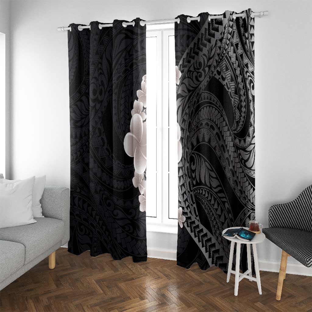 Hawaiian Tropical Plumeria Art Polynesian Tattoo Window Curtain Grayscale Color