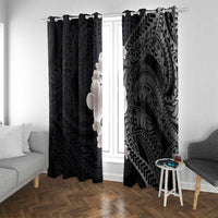 Hawaiian Tropical Plumeria Art Polynesian Tattoo Window Curtain Grayscale Color