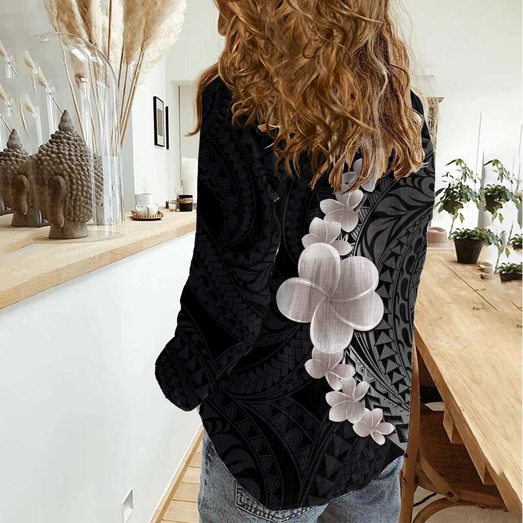 Hawaiian Tropical Plumeria Art Polynesian Tattoo Women Casual Shirt Grayscale Color LT03 - Polynesian Pride