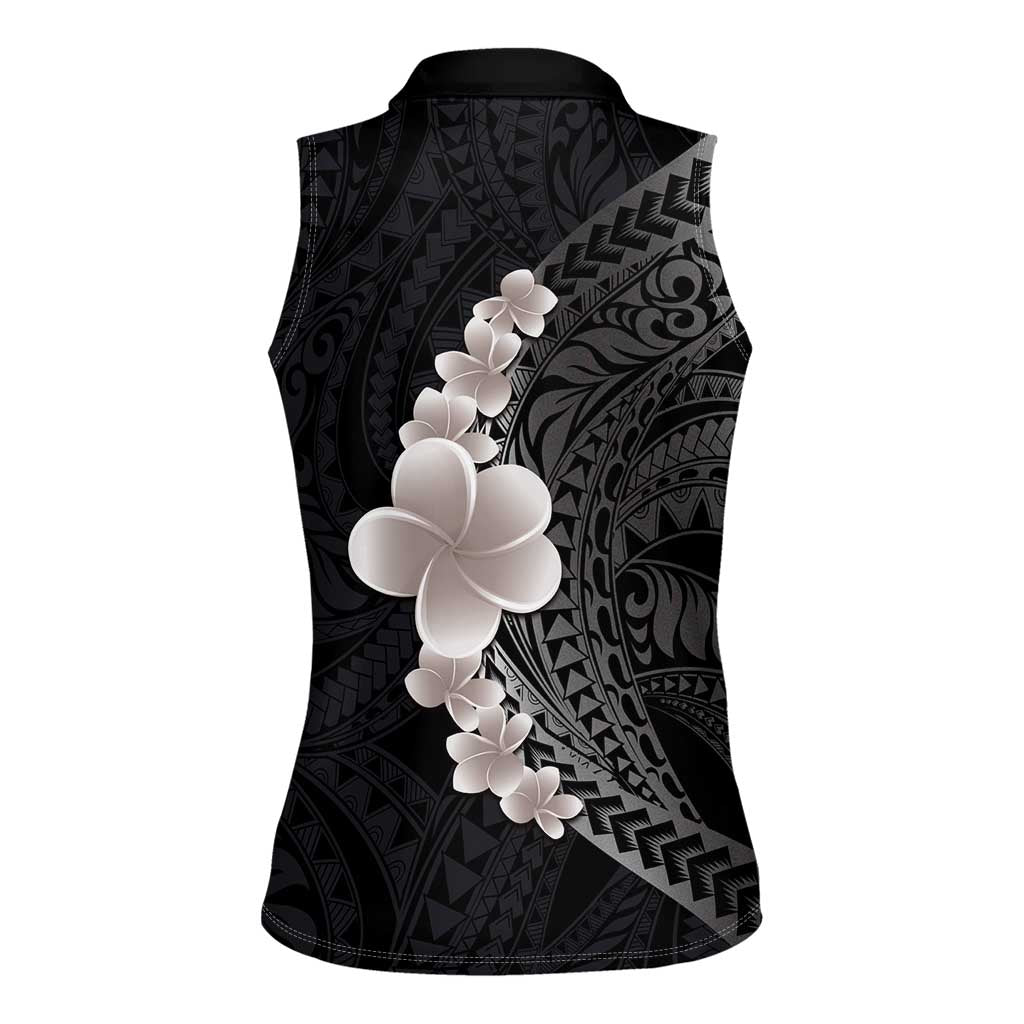 Hawaiian Tropical Plumeria Art Polynesian Tattoo Women Sleeveless Polo Shirt Grayscale Color LT03 - Polynesian Pride