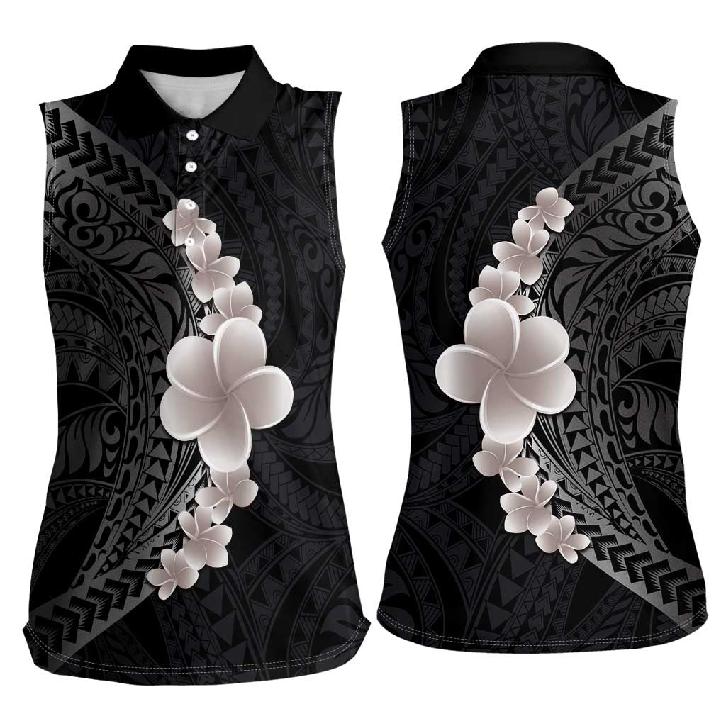 Hawaiian Tropical Plumeria Art Polynesian Tattoo Women Sleeveless Polo Shirt Grayscale Color LT03 - Polynesian Pride