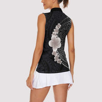 Hawaiian Tropical Plumeria Art Polynesian Tattoo Women Sleeveless Polo Shirt Grayscale Color LT03 - Polynesian Pride