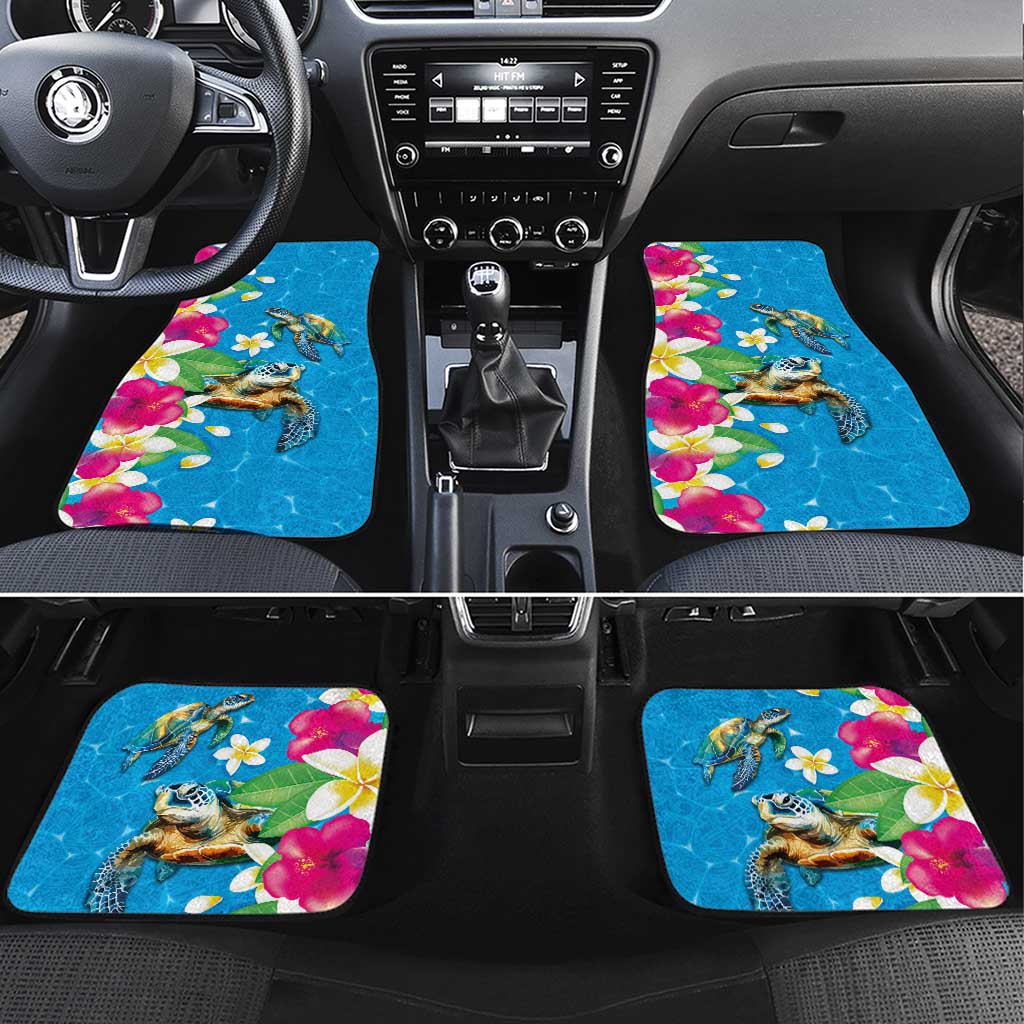 Hawaiian Tropical Flower and Honu Under Blue Water Car Mats LT03 Set 4pcs Blue - Polynesian Pride