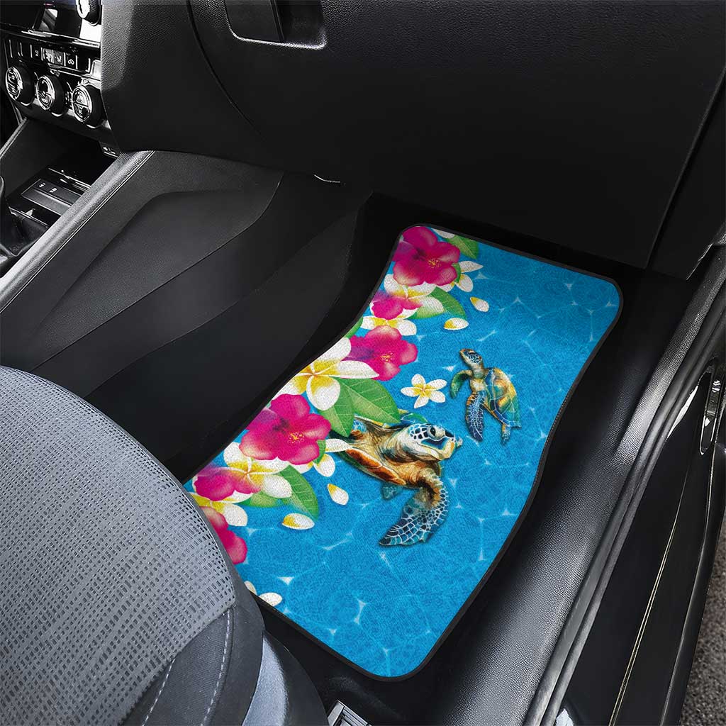 Hawaiian Tropical Flower and Honu Under Blue Water Car Mats LT03 - Polynesian Pride