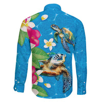 Hawaiian Tropical Flower and Honu Under Blue Water Family Matching Long Sleeve Bodycon Dress and Hawaiian Shirt LT03 - Polynesian Pride