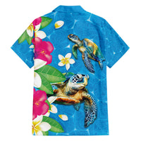 Hawaiian Tropical Flower and Honu Under Blue Water Family Matching Off The Shoulder Long Sleeve Dress and Hawaiian Shirt LT03 - Polynesian Pride