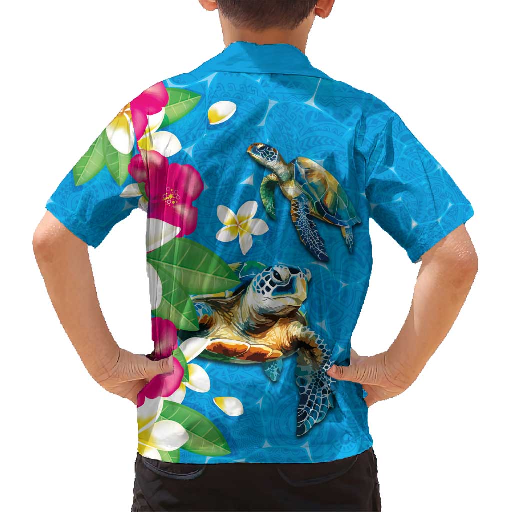 Hawaiian Tropical Flower and Honu Under Blue Water Family Matching Off Shoulder Maxi Dress and Hawaiian Shirt LT03 - Polynesian Pride