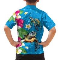 Hawaiian Tropical Flower and Honu Under Blue Water Family Matching Puletasi and Hawaiian Shirt LT03 - Polynesian Pride