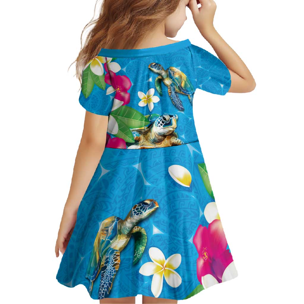 Hawaiian Tropical Flower and Honu Under Blue Water Family Matching Summer Maxi Dress and Hawaiian Shirt LT03 - Polynesian Pride