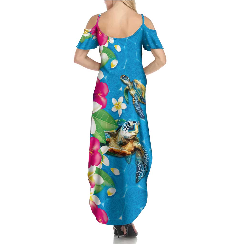 Hawaiian Tropical Flower and Honu Under Blue Water Family Matching Summer Maxi Dress and Hawaiian Shirt LT03 - Polynesian Pride