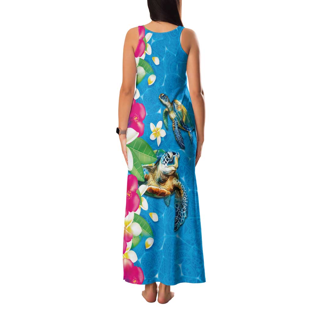 Hawaiian Tropical Flower and Honu Under Blue Water Family Matching Tank Maxi Dress and Hawaiian Shirt LT03 - Polynesian Pride