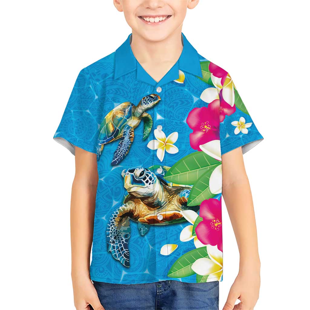 Hawaiian Tropical Flower and Honu Under Blue Water Kid Hawaiian Shirt LT03 Kid Blue - Polynesian Pride