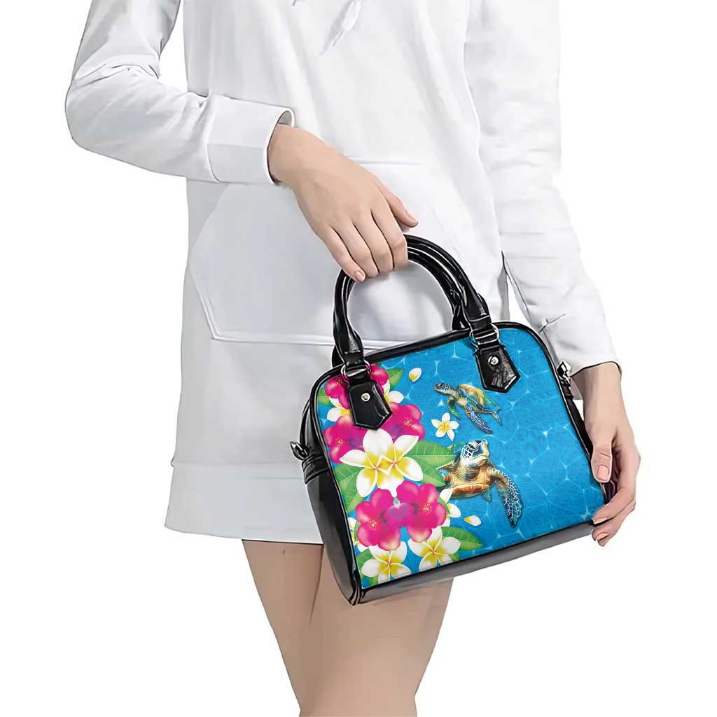 Hawaiian Tropical Flower and Honu Under Blue Water Shoulder Handbag