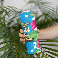Hawaiian Tropical Flower and Honu Under Blue Water Skinny Tumbler