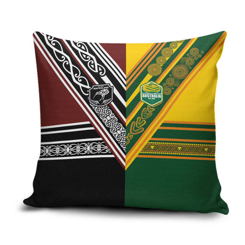 Rugby New Zealand and Australia Pillow Cover Burgundy Koru Geometric with Aboriginal Chevron Sport Style