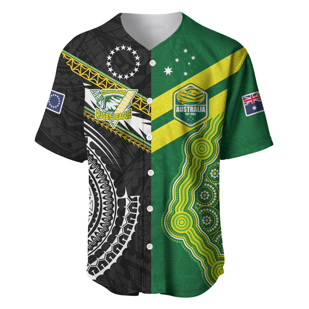 Custom Rugby Cook Islands and Australia Baseball Jersey Tatau Tribal with Aboriginal Chevron Sport Style LT03 Multicolor - Polynesian Pride