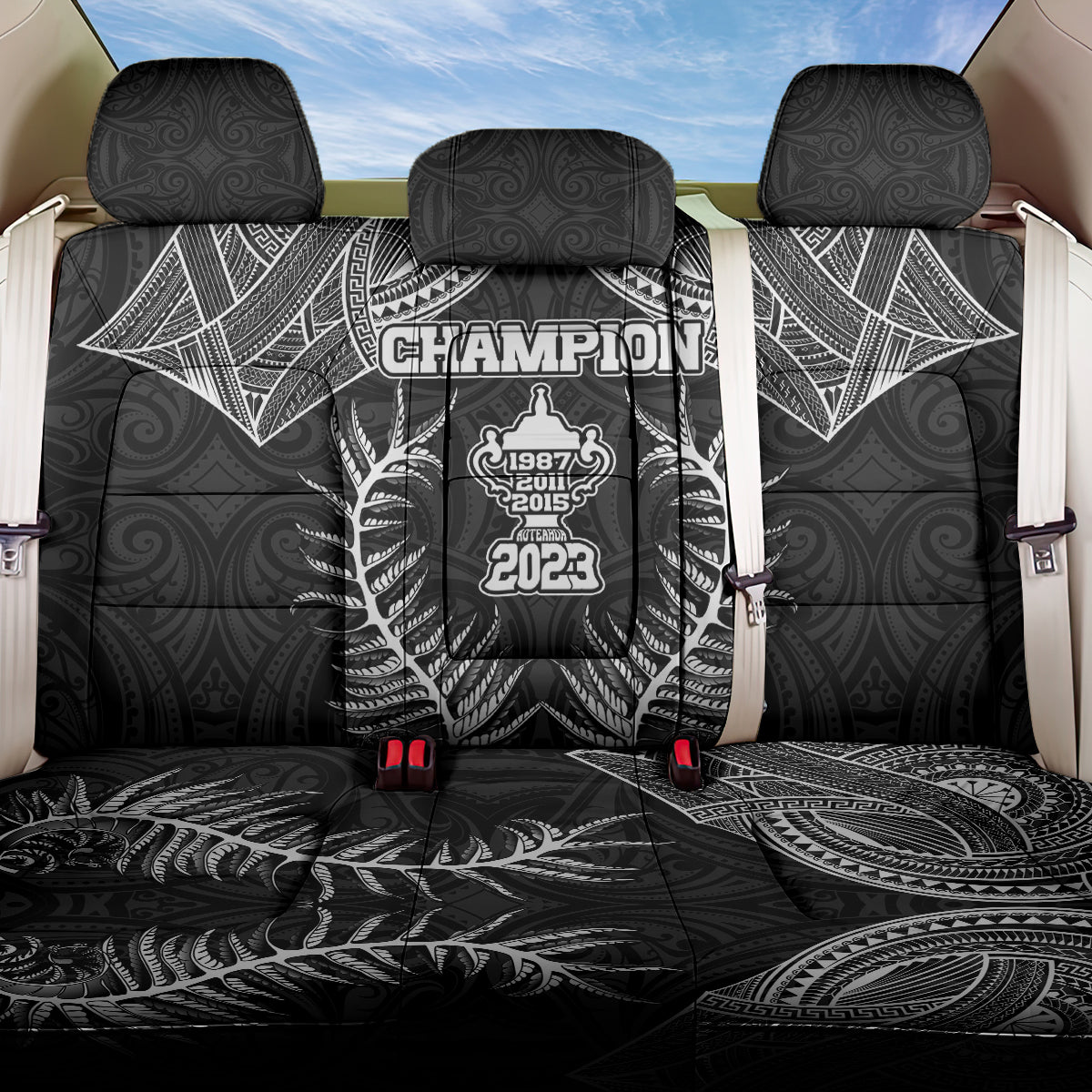 New Zealand Rugby Back Car Seat Cover Aotearoa Champion Cup History with Silver Fern LT03 One Size Black - Polynesian Pride